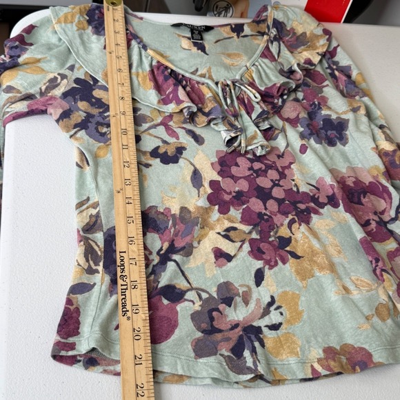 Lauren Ralph Lauren Black Label Shirt PS Women's Floral V Neck Tie Neck Blouse - Picture 6 of 9
